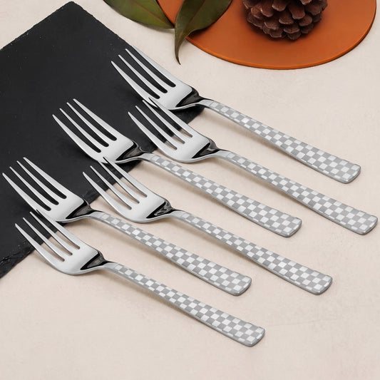 Cutlery Set | 16cm, 6 piece | Stainless Steel | Silver | Checks Design