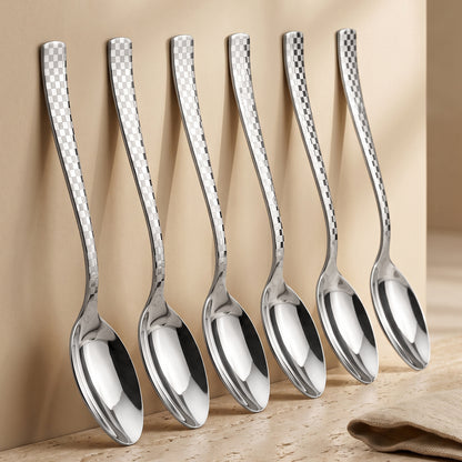 Dinner Spoon Set 16cm, 6 piece Stainless Steel Silver Checks Design – Parage
