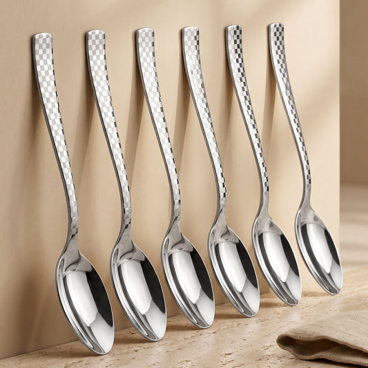 Dinner Spoon Set | 16cm, 6 piece | Stainless Steel | Silver | Checks Design