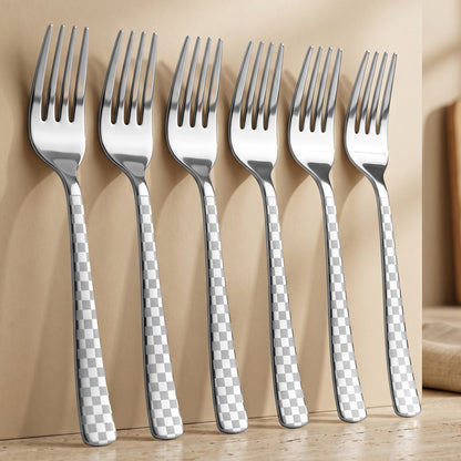 Table Fork Set | 18.5cm, 6 piece | Stainless Steel | Silver | Checks Design