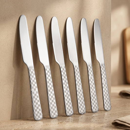 Butter Knife Set | 21 cm, 6 pcs | Stainless Steel | Silver | Checks Design
