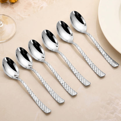 Dinner Spoon Set 18.5cm, 6 piece Stainless Steel Silver Checks Design – Parage
