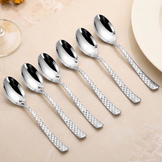 Dinner Spoon Set | 18.5cm, 6 piece | Stainless Steel | Silver | Checks Design