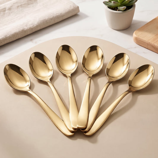 Parage Tiara Stainless Steel PVD Gold Dinner Spoon Set of 6, Length 16cm Tableware with 2mm Thickness Spoons, Mirror Finish for Home Kitchen Dining