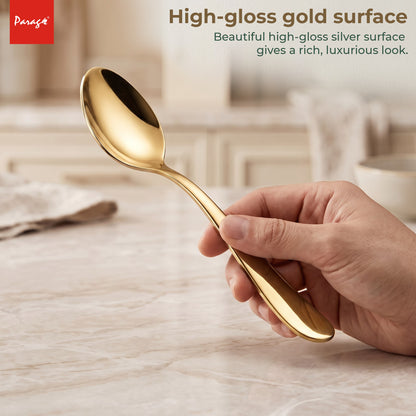 Parage Tiara Stainless Steel PVD Gold Dinner Spoon Set of 6, Length 16cm Tableware with 2mm Thickness Spoons, Mirror Finish for Home Kitchen Dining