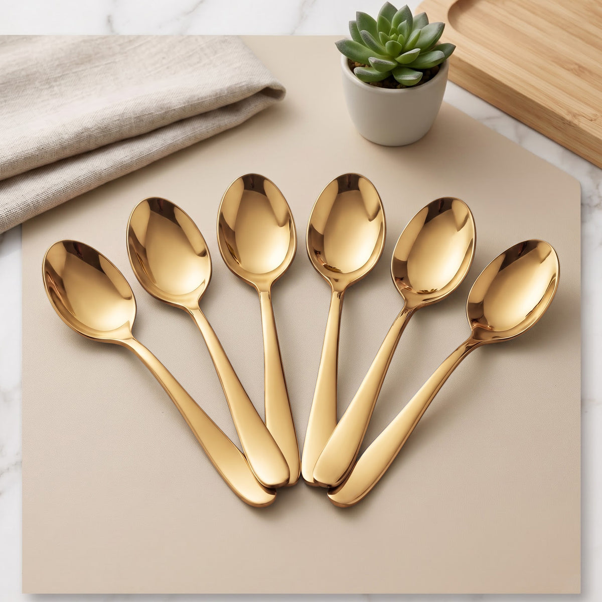 Parage Tiara Stainless Steel PVD Gold Coffee Spoon Set of 6, 11.7 cm Length Small Tea Spoons, 2mm Thickness Heavy Gauge Mirror Finish Cutlery for Tea Coffee Dessert Home Kitchen Dining