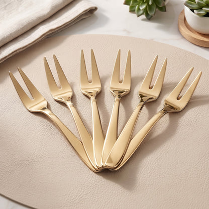 Parage TIARA Stainless Steel PVD Gold Fruit Fork Set of 6, 2MM Heavy Gauge Food Grade Cutlery, 12.5 CM Length, Mirror Finish Table Forks, Rust Resistant Flatware for Kitchen Hotel Restaurant Dining