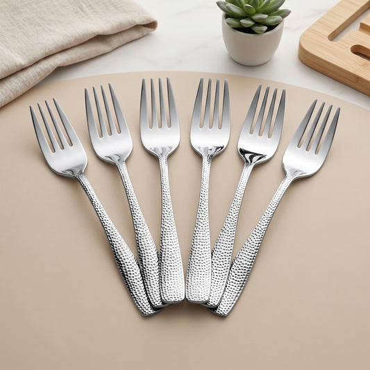 Hammered Stainless Steel Dinner Fork Set of 6, 16.5 cm Length Table Forks with 1.7 mm Thickness Heavy Gauge Thicknes – Parage