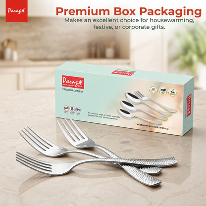 Hammered Stainless Steel Dinner Fork Set of 6, 16.5 cm Length Table Forks with 1.7 mm Thickness Heavy Gauge Thicknes – Parage