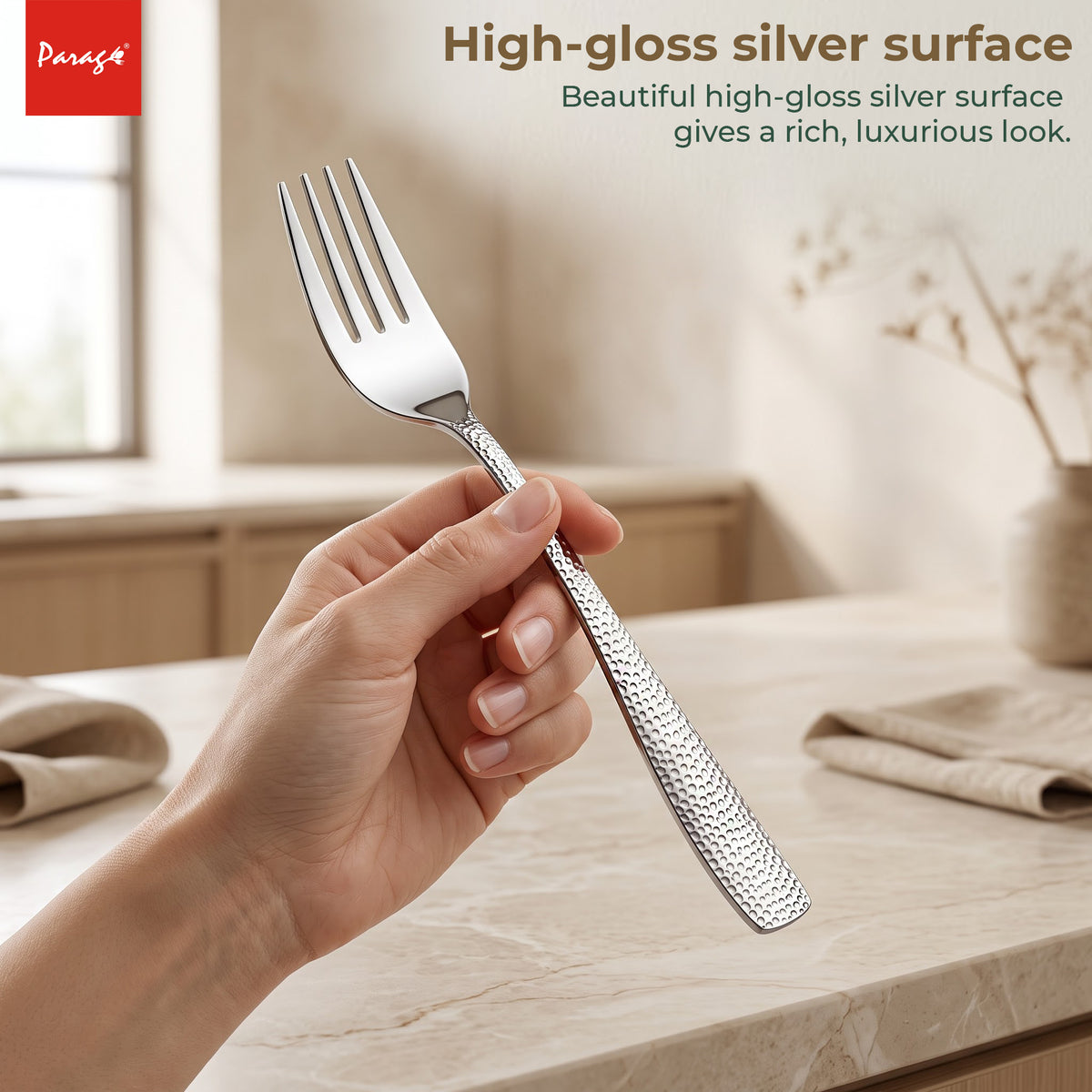 Hammered Stainless Steel Dinner Fork Set of 6, 16.5 cm Length Table Forks with 1.7 mm Thickness Heavy Gauge Thicknes – Parage