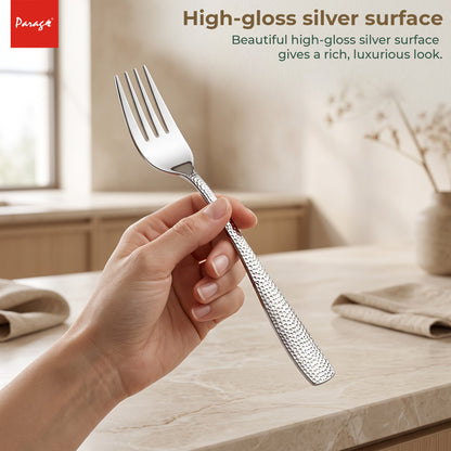 Hammered Stainless Steel Dinner Fork Set of 6, 16.5 cm Length Table Forks with 1.7 mm Thickness Heavy Gauge Thicknes – Parage