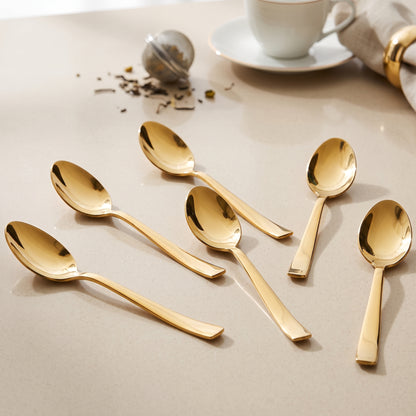 Tea Spoon Set | 13.5cm, 6 piece | Stainless Steel | Golden