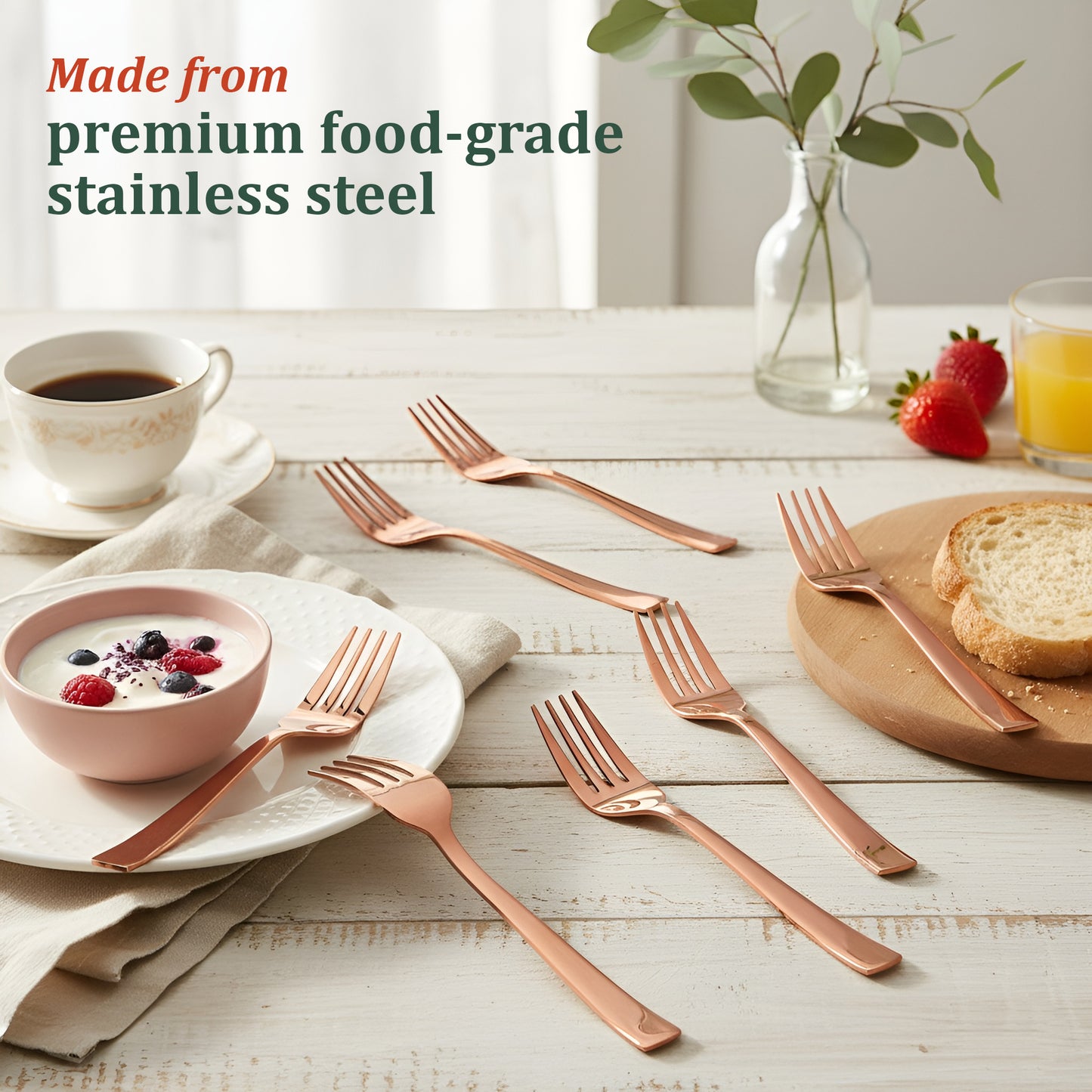 Table Fork Set | 16cm, 6 piece | Stainless Steel | Rose Gold