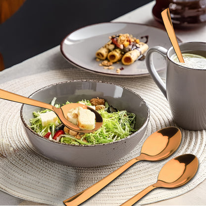 6-Piece Stainless Steel Rose Gold Dinner Spoon Set | 16cm Premium Spoons, Luxury Tableware & Housewarming Gift