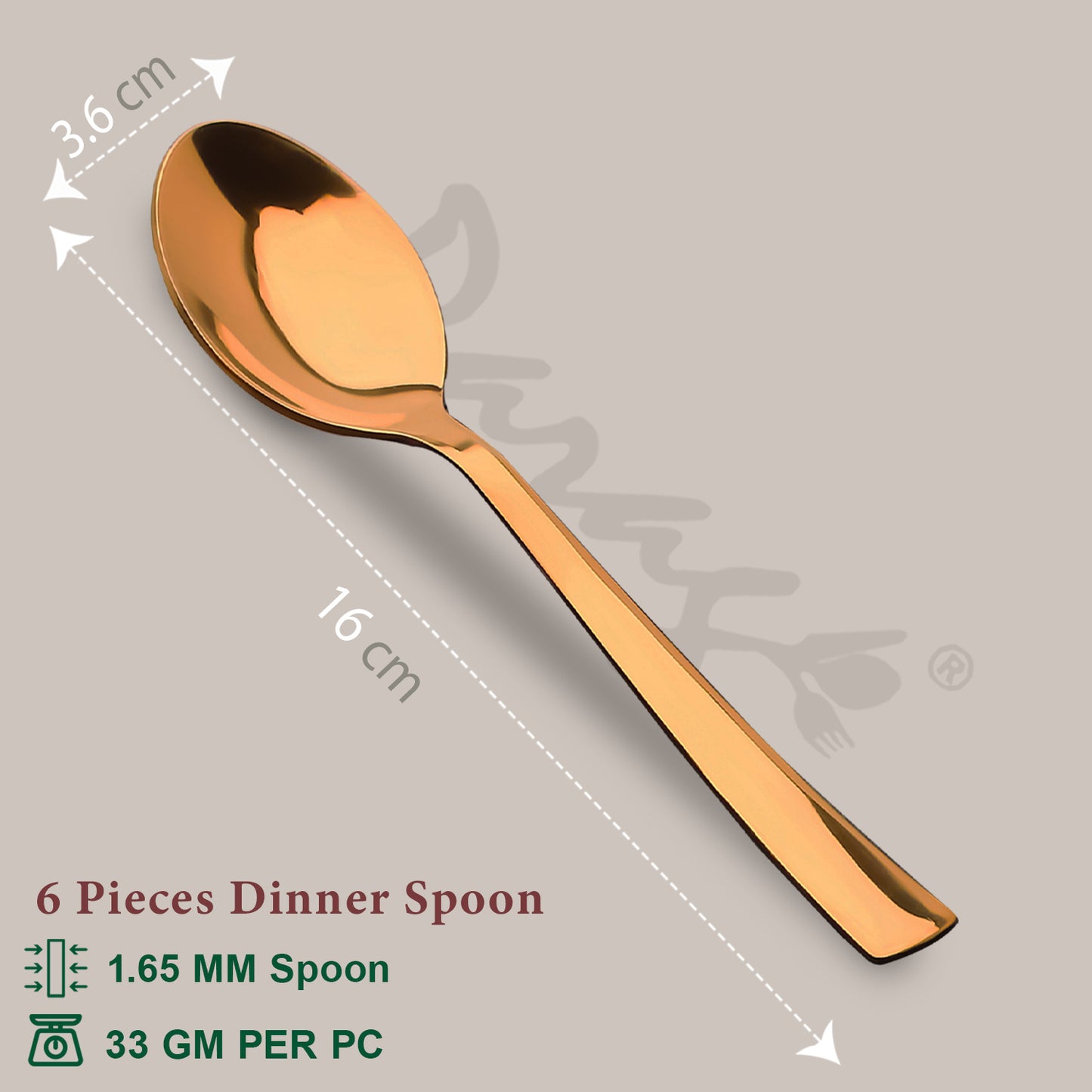 Dinner Spoon Set | 16cm, 6 piece | Stainless Steel | Rose Gold