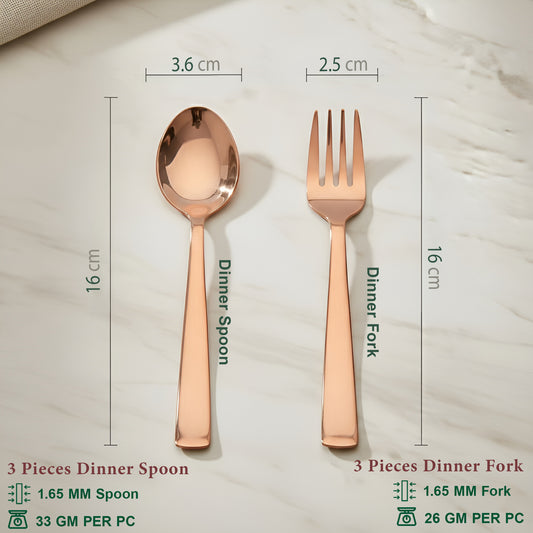 6 Pieces Stainless Steel Rose Gold Spoon & Fork Set, 16 cm Each, Premium Cutlery Set for Home & Kitchen, PVD Rose Gold Flatware, Elegant Dining (3 Dinner Spoons & 3 Dinner Forks)