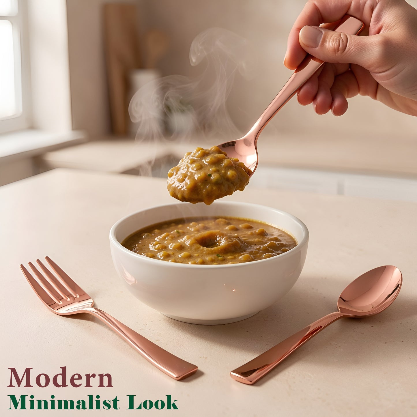 6 Pieces Stainless Steel Rose Gold Spoon & Fork Set, 16 cm Each, Premium Cutlery Set for Home & Kitchen, PVD Rose Gold Flatware, Elegant Dining (3 Dinner Spoons & 3 Dinner Forks)