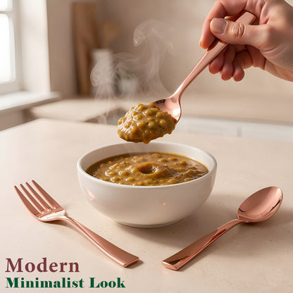 6 Pieces Stainless Steel Rose Gold Spoon & Fork Set, 16 cm Each, Premium Cutlery Set for Home & Kitchen, PVD Rose Gold Flatware, Elegant Dining (3 Dinner Spoons & 3 Dinner Forks)