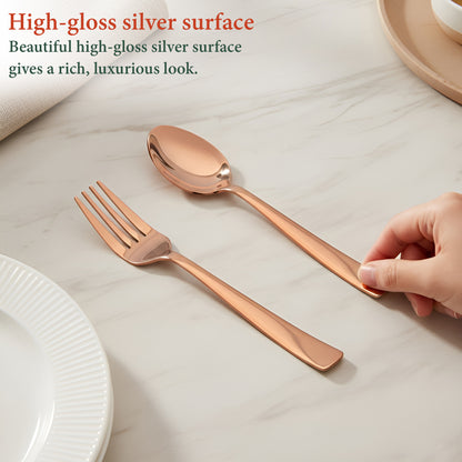 6 Pieces Stainless Steel Rose Gold Spoon & Fork Set, 16 cm Each, Premium Cutlery Set for Home & Kitchen, PVD Rose Gold Flatware, Elegant Dining (3 Dinner Spoons & 3 Dinner Forks)