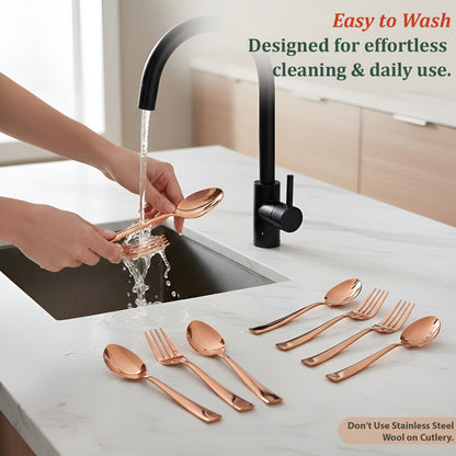 6 Pieces Stainless Steel Rose Gold Spoon & Fork Set, 16 cm Each, Premium Cutlery Set for Home & Kitchen, PVD Rose Gold Flatware, Elegant Dining (3 Dinner Spoons & 3 Dinner Forks)