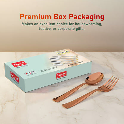 6 Pieces Stainless Steel Rose Gold Spoon & Fork Set, 16 cm Each, Premium Cutlery Set for Home & Kitchen, PVD Rose Gold Flatware, Elegant Dining (3 Dinner Spoons & 3 Dinner Forks)