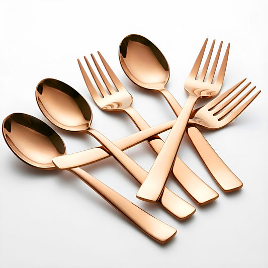 6 Pieces Stainless Steel Rose Gold Spoon & Fork Set, 16 cm Each, Premium Cutlery Set for Home & Kitchen, PVD Rose Gold Flatware, Elegant Dining (3 Dinner Spoons & 3 Dinner Forks)
