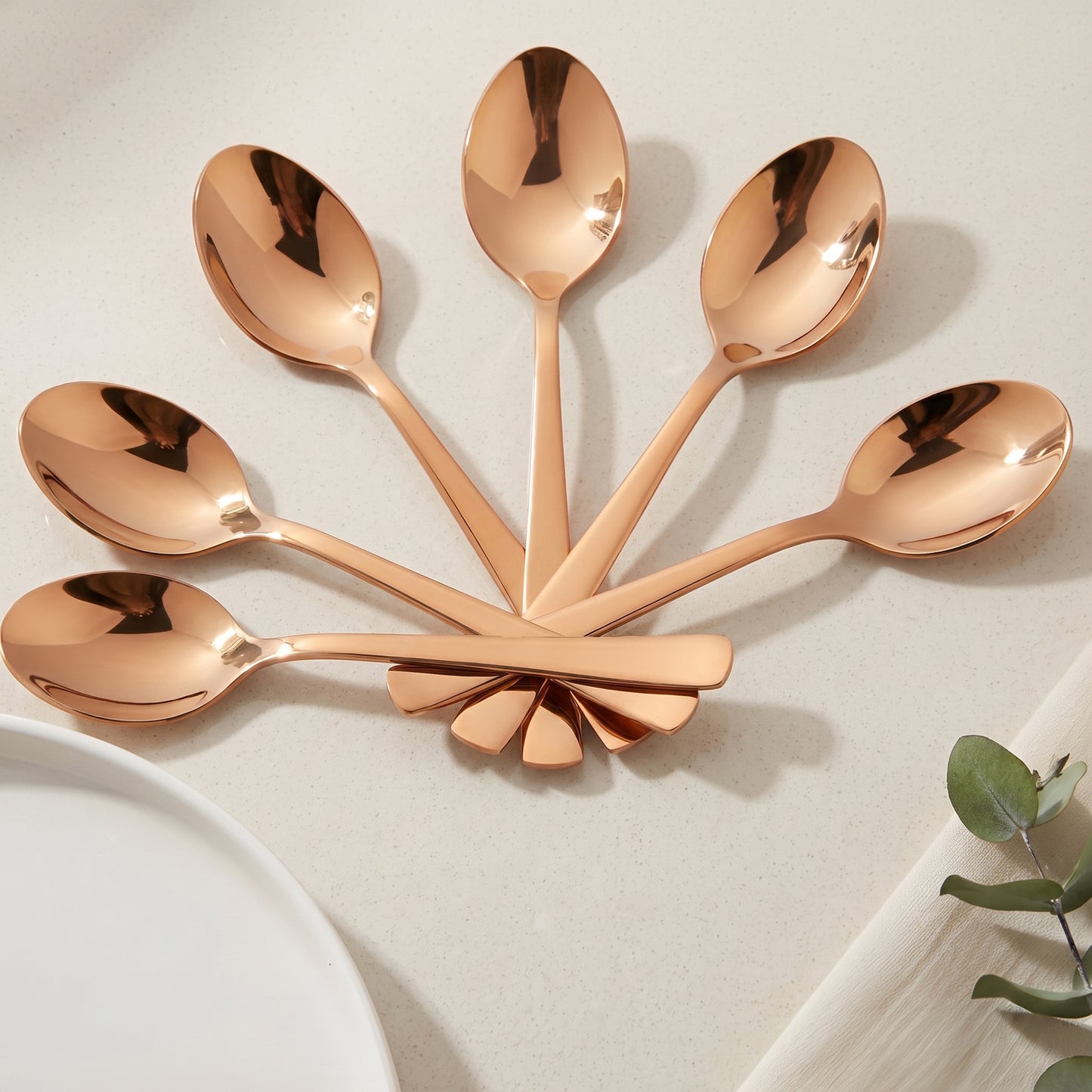 Dinner Spoon Set | 18cm, 6 piece | Stainless Steel | Rose Gold