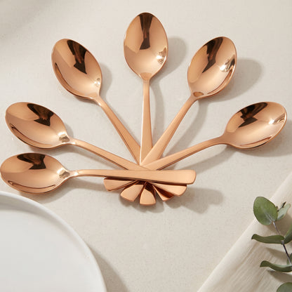 Dinner Spoon Set | 18cm, 6 piece | Stainless Steel | Rose Gold