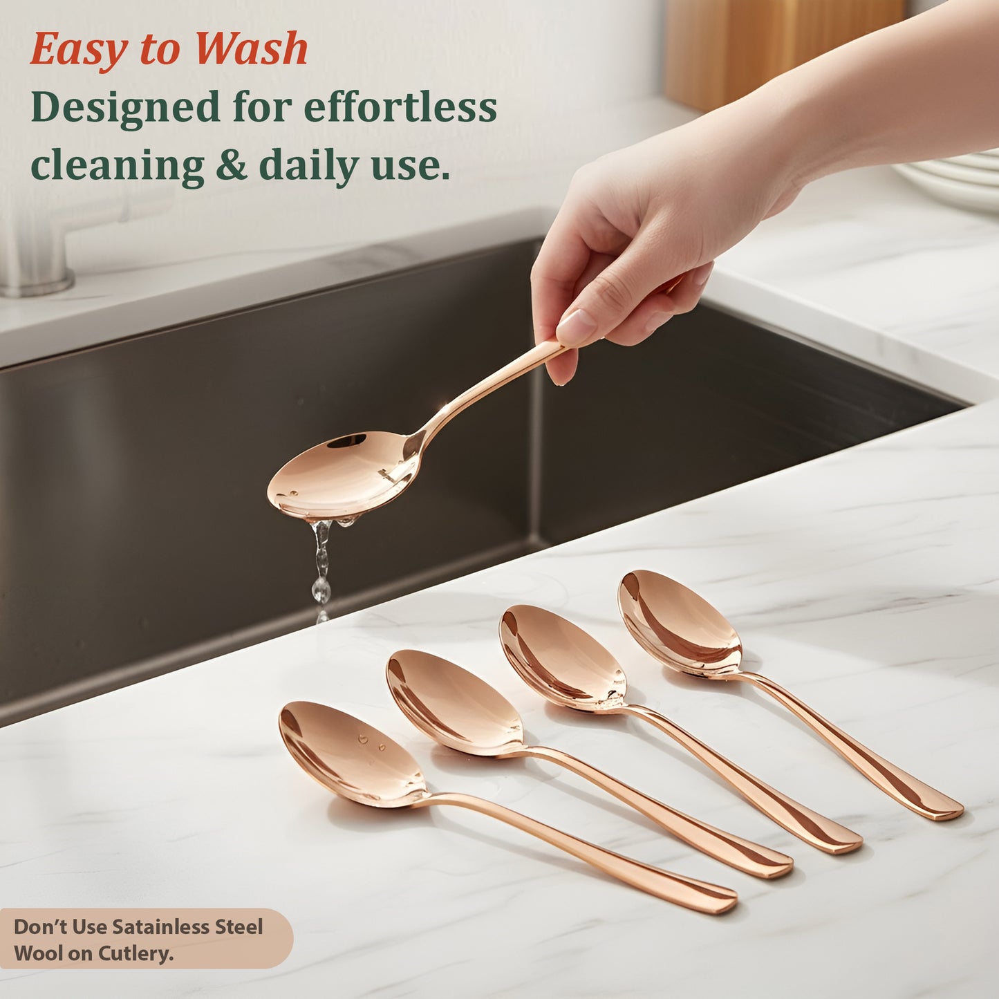 Dinner Spoon Set | 18cm, 6 piece | Stainless Steel | Rose Gold