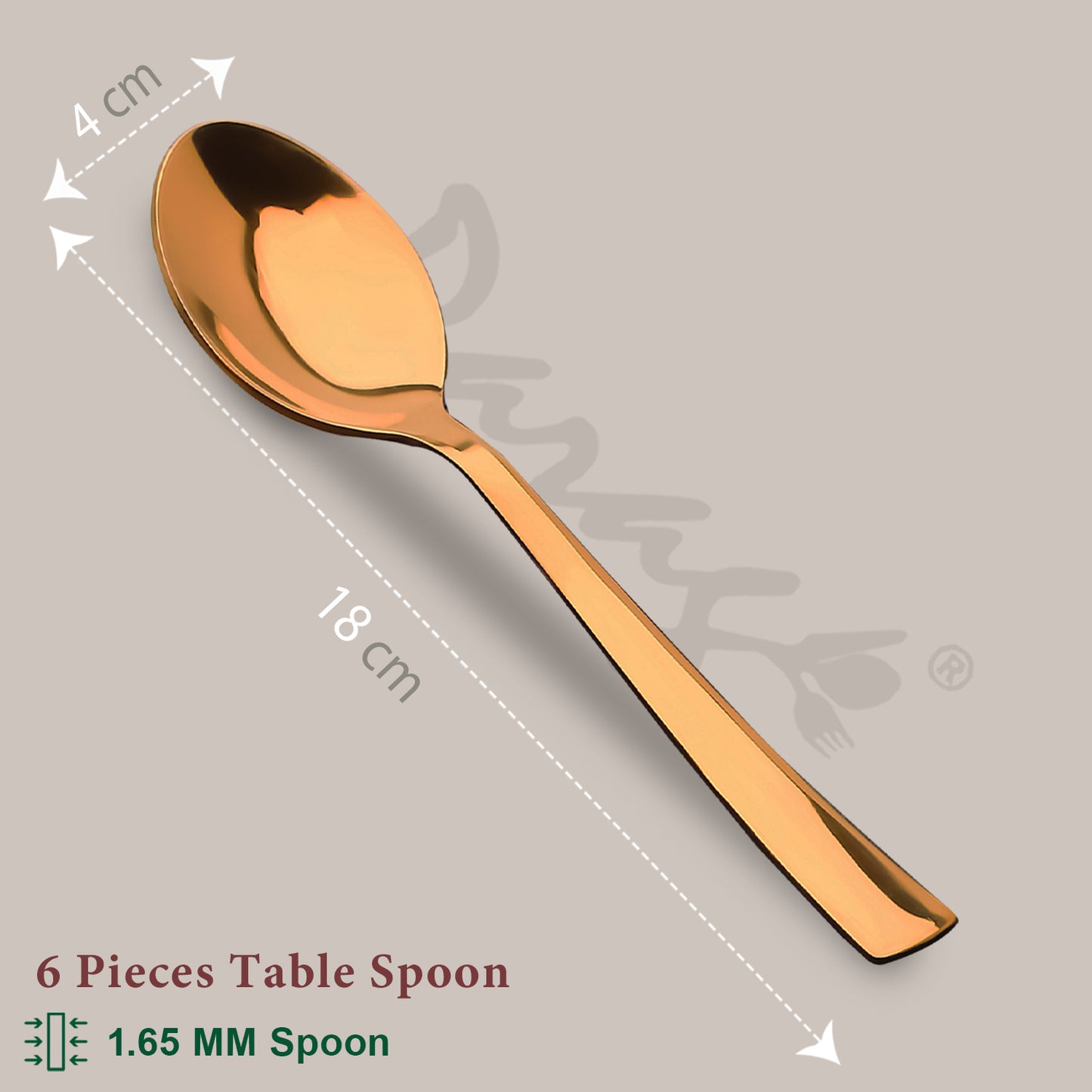 Dinner Spoon Set | 18cm, 6 piece | Stainless Steel | Rose Gold