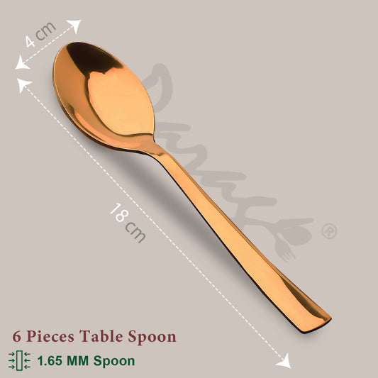 Dinner Spoon Set | 18cm, 6 piece | Stainless Steel | Rose Gold