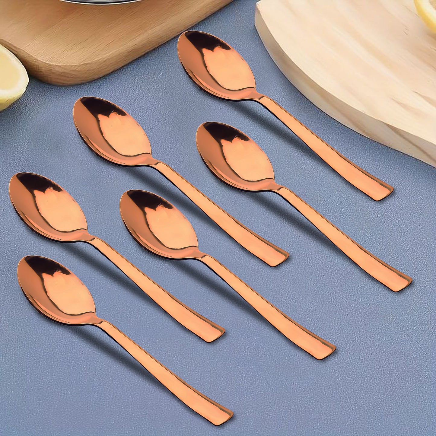6-Piece Stainless Steel Rose Gold Table Spoon Set | 18cm Premium Large Spoons, Luxury Tableware & Housewarming Gift