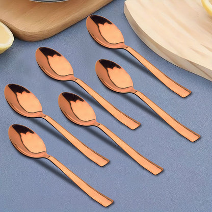 6-Piece Stainless Steel Rose Gold Table Spoon Set | 18cm Premium Large Spoons, Luxury Tableware & Housewarming Gift