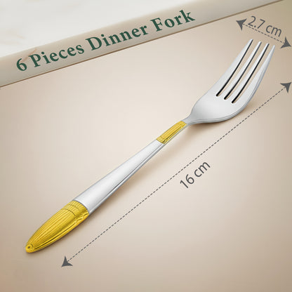 6-Piece Stainless Steel 24K Gold Dinner Forks Set | 16cm Premium Dining Cutlery with Ivory Design - Luxury Tableware for Home & Kitchen