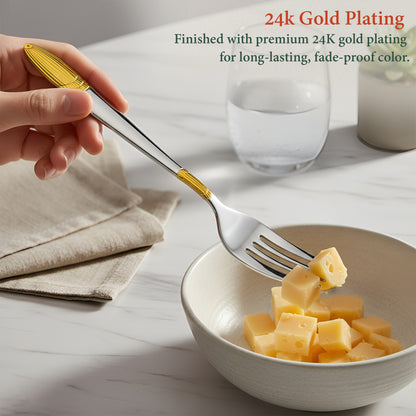6-Piece Stainless Steel 24K Gold Dinner Forks Set | 16cm Premium Dining Cutlery with Ivory Design - Luxury Tableware for Home & Kitchen