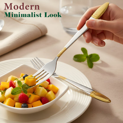 6-Piece Stainless Steel 24K Gold Dinner Forks Set | 16cm Premium Dining Cutlery with Ivory Design - Luxury Tableware for Home & Kitchen