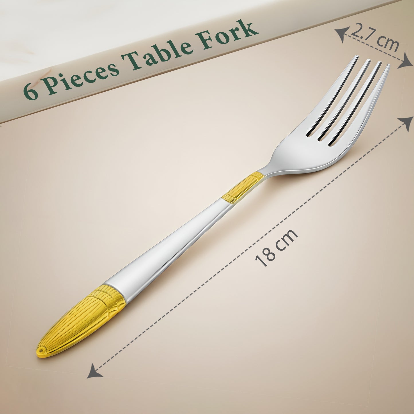 6 Pieces Stainless Steel 24K Gold Forks Set - 18 cm Premium Ivory Design Cutlery