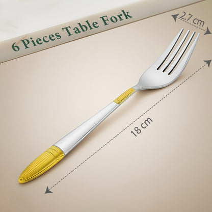 6 Pieces Stainless Steel 24K Gold Forks Set - 18 cm Premium Ivory Design Cutlery