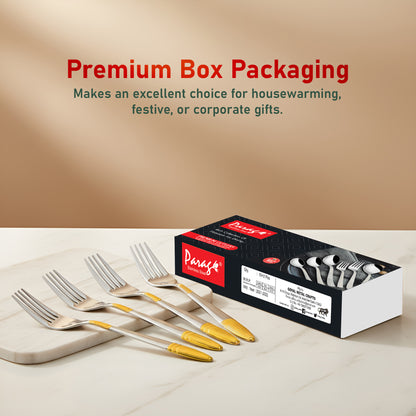 6 Pieces Stainless Steel 24K Gold Forks Set - 18 cm Premium Ivory Design Cutlery