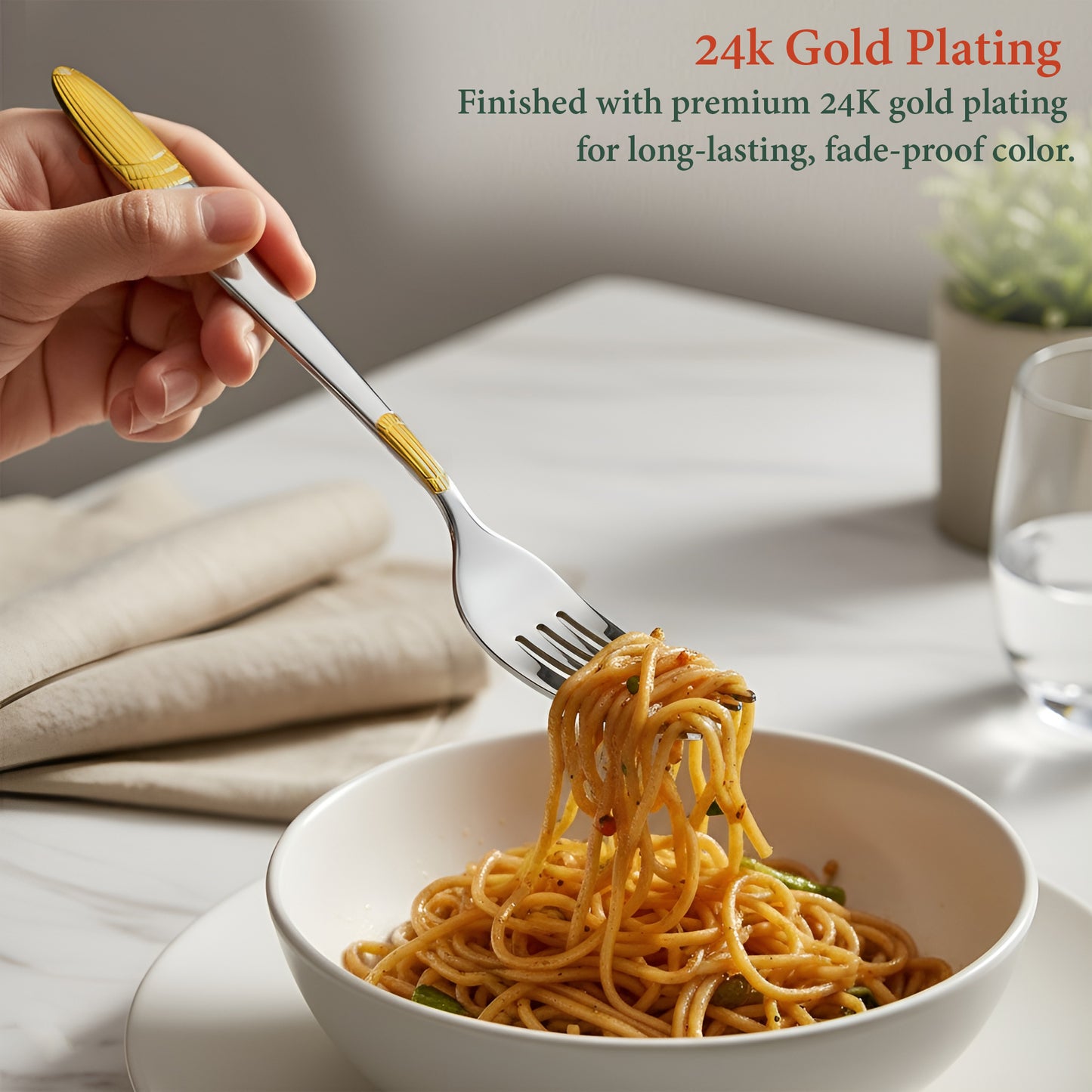 6 Pieces Stainless Steel 24K Gold Forks Set - 18 cm Premium Ivory Design Cutlery
