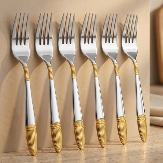 Cutlery Set | 18 cm, 6 pieces | Stainless Steel | Gold | Ivory Design