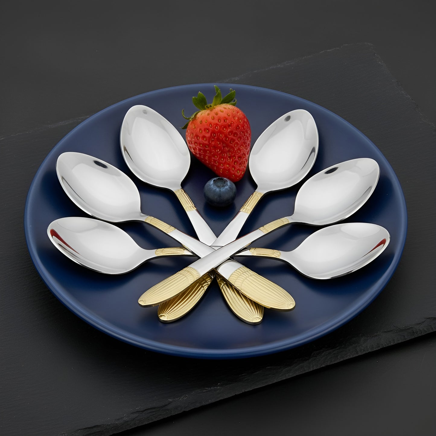 6-Piece Stainless Steel 24K Gold Tea Spoon Set | 14cm Premium Small Spoons, Luxury Tableware & Gift (Ivory Design)
