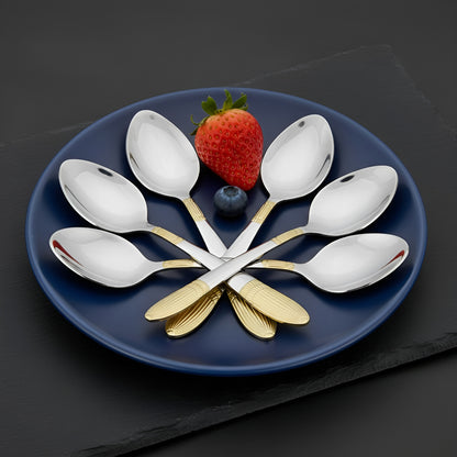 6-Piece Stainless Steel 24K Gold Tea Spoon Set | 14cm Premium Small Spoons, Luxury Tableware & Gift (Ivory Design)