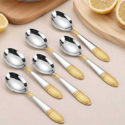 Tea Spoon Set | 14cm, 6 piece | Stainless Steel | Gold | Ivory Design