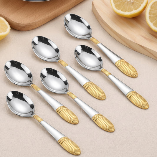 Tea Spoon Set | 14cm, 6 piece | Stainless Steel | Gold | Ivory Design
