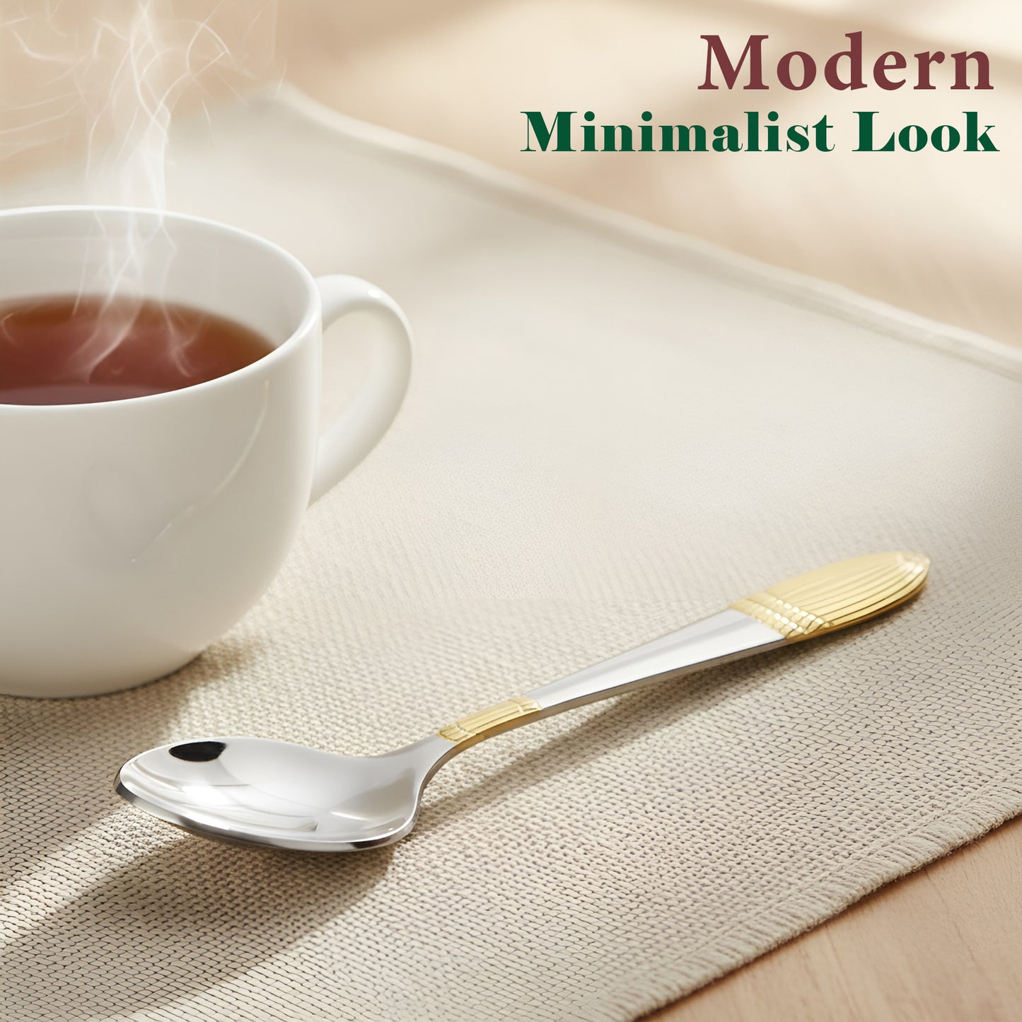 6-Piece Stainless Steel 24K Gold Tea Spoon Set | 14cm Premium Small Spoons, Luxury Tableware & Gift (Ivory Design)
