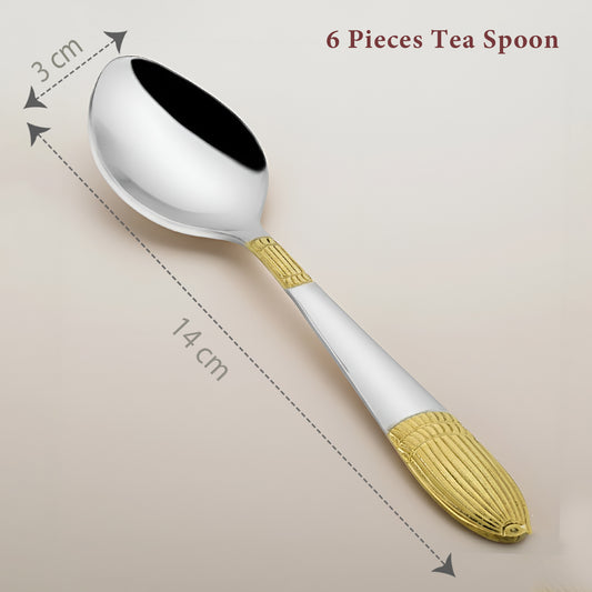 6-Piece Stainless Steel 24K Gold Tea Spoon Set | 14cm Premium Small Spoons, Luxury Tableware & Gift (Ivory Design)