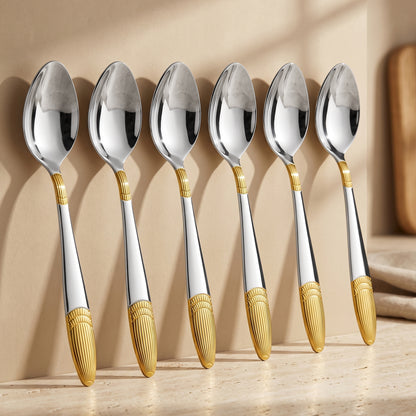 Dinner Spoon Set | 16cm, 6 piece | Stainless Steel | Gold | Ivory Design