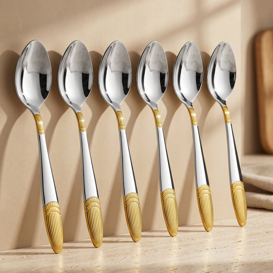 Dinner Spoon Set | 16cm, 6 piece | Stainless Steel | Gold | Ivory Design