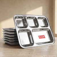 Thali Set | 6pc | Stainless Steel | Silver | 5-Compartment